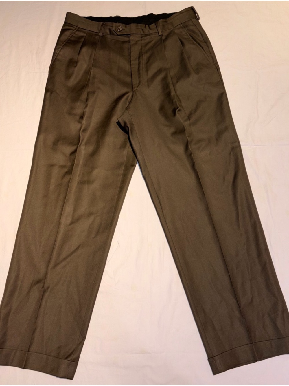 VTG Barney’s NY Men’s 100% Wool Pleated Dress Trousers Brown Made in Italy 33x29